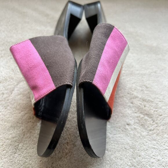 Kate Spade Pink Red White Brown Striped Fabric Slide Flat Sandals Women’s 7 B - Picture 15 of 16